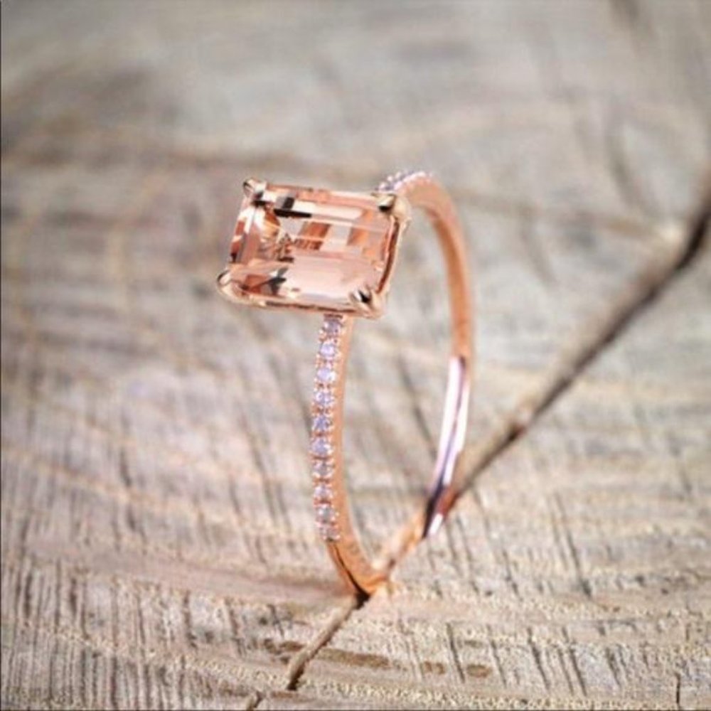 NEW 18K ROSE GOLD DIAMOND MORGANITE 2PC RING SET - Picture 3 of 4